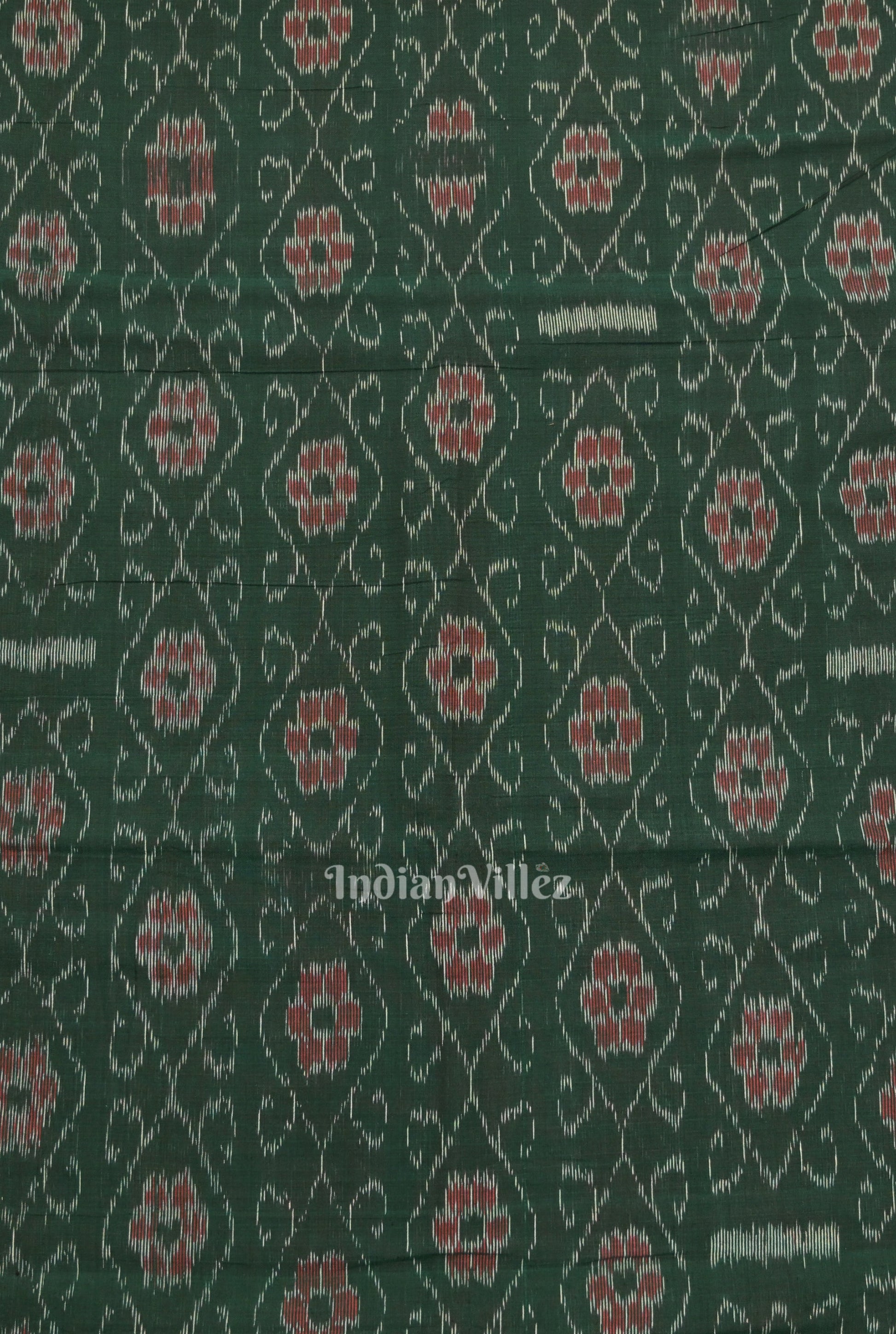 Green Flower Pasapali Design Sambalpuri Odisha Ikat Cotton Fabric
