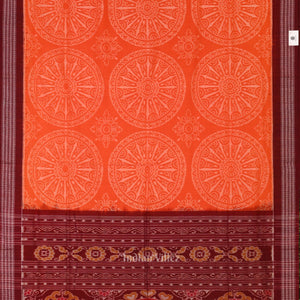 Orange Maroon Circle Flowers Sambalpuri Pure Cotton Saree