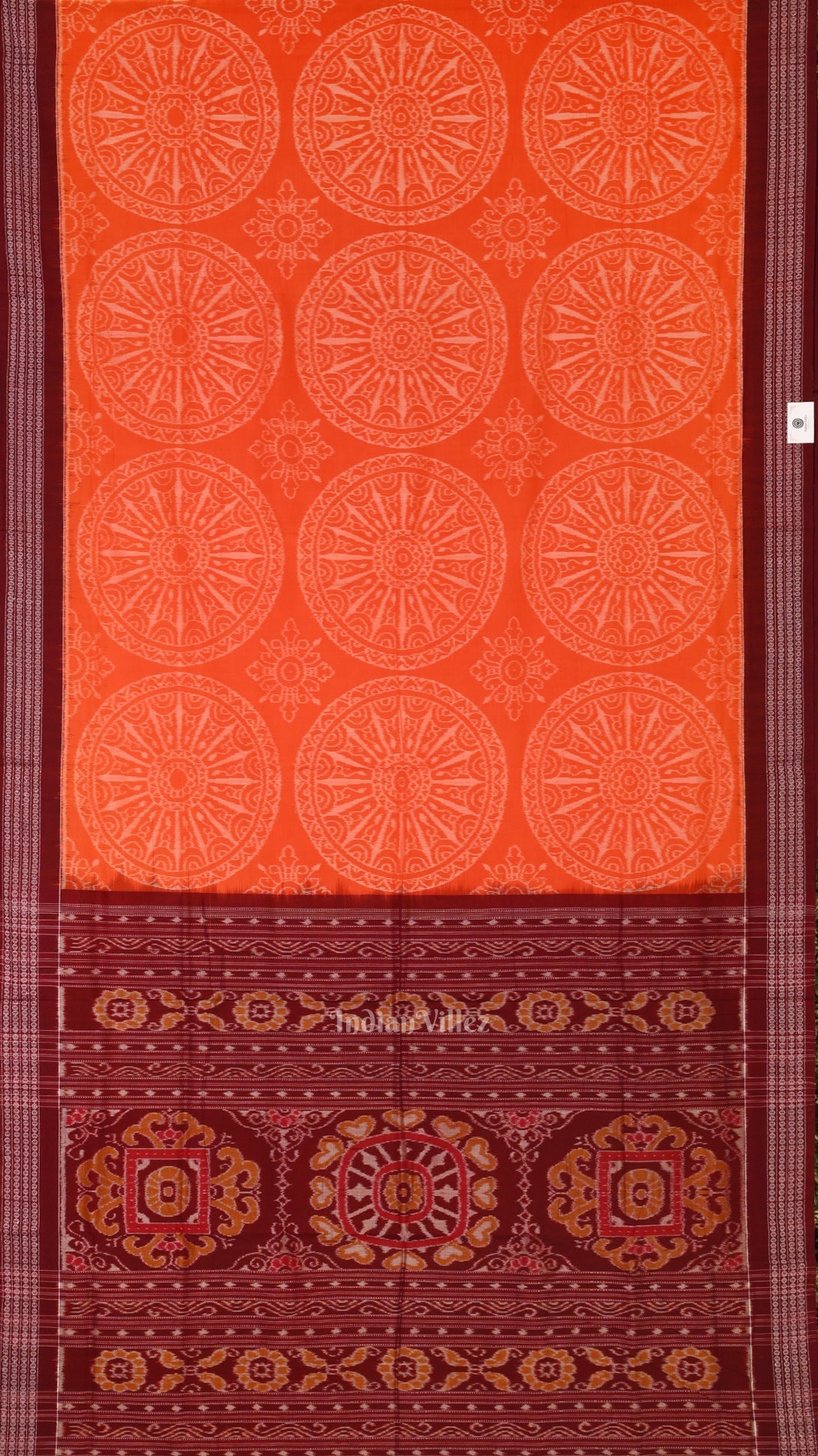 Orange Maroon Circle Flowers Sambalpuri Pure Cotton Saree