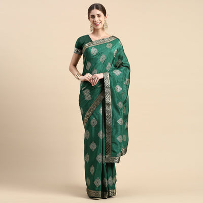 green-floral-foil-printed-vichitra-silk-saree