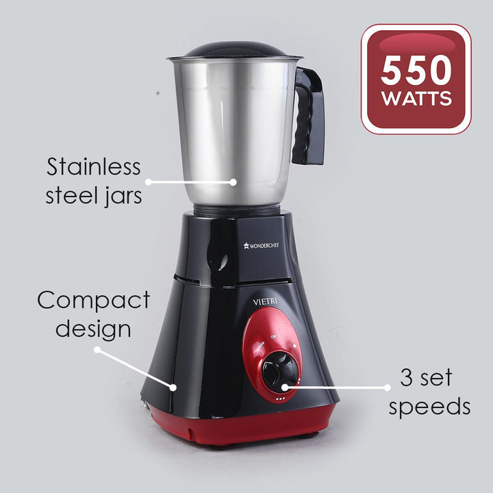 Vietri Mixer Grinder, 550W with 3 Anti-rust Stainless