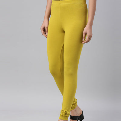Women Parrot Green Cotton Churidar Leggings