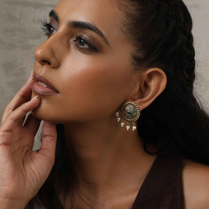 trueBrowns Silver Gold Tone Floral Stud Earrings