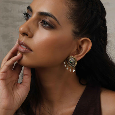 trueBrowns Silver Gold Tone Floral Stud Earrings