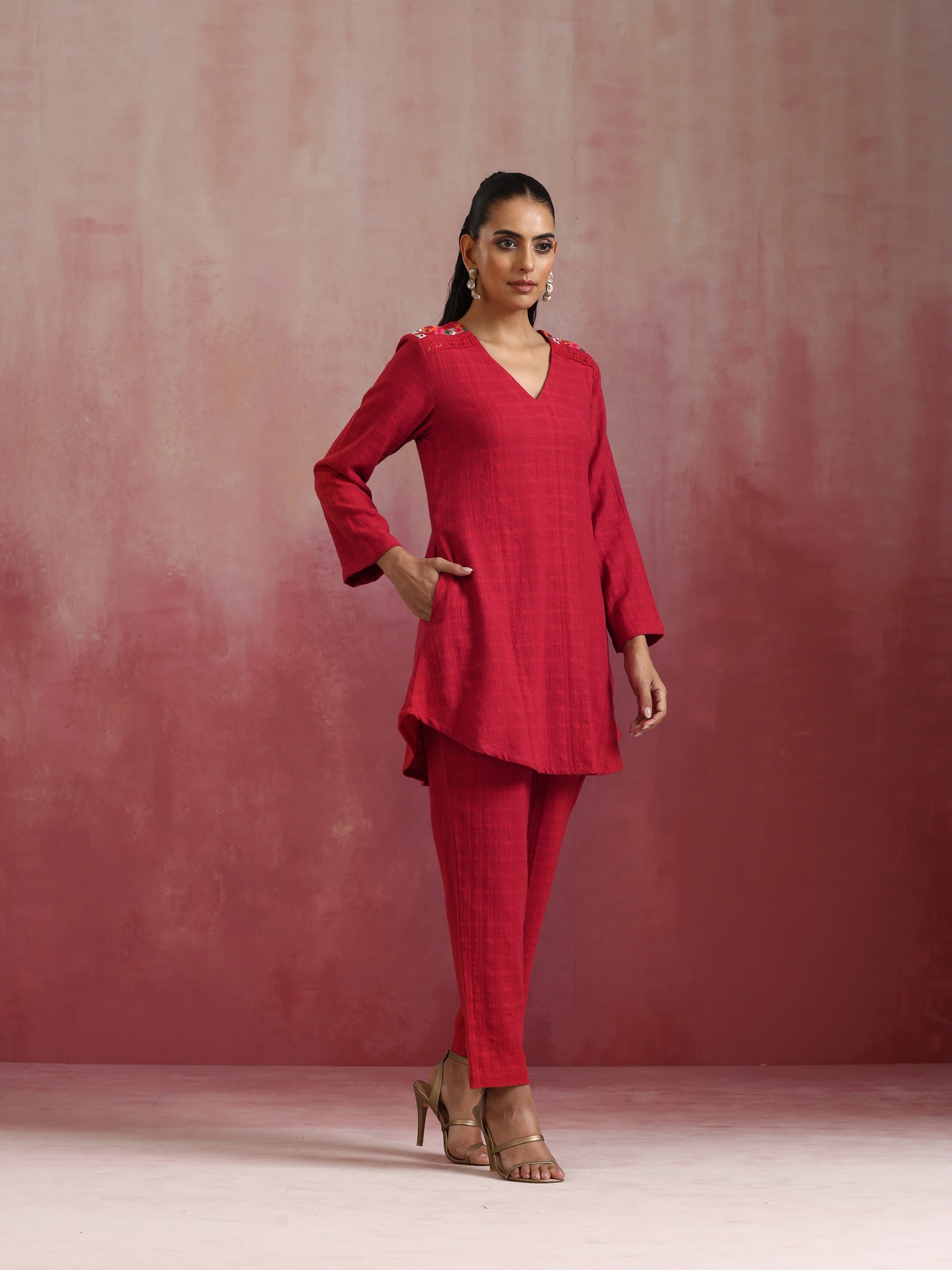 trueBrowns Red Cotton Dobby Co-ord set