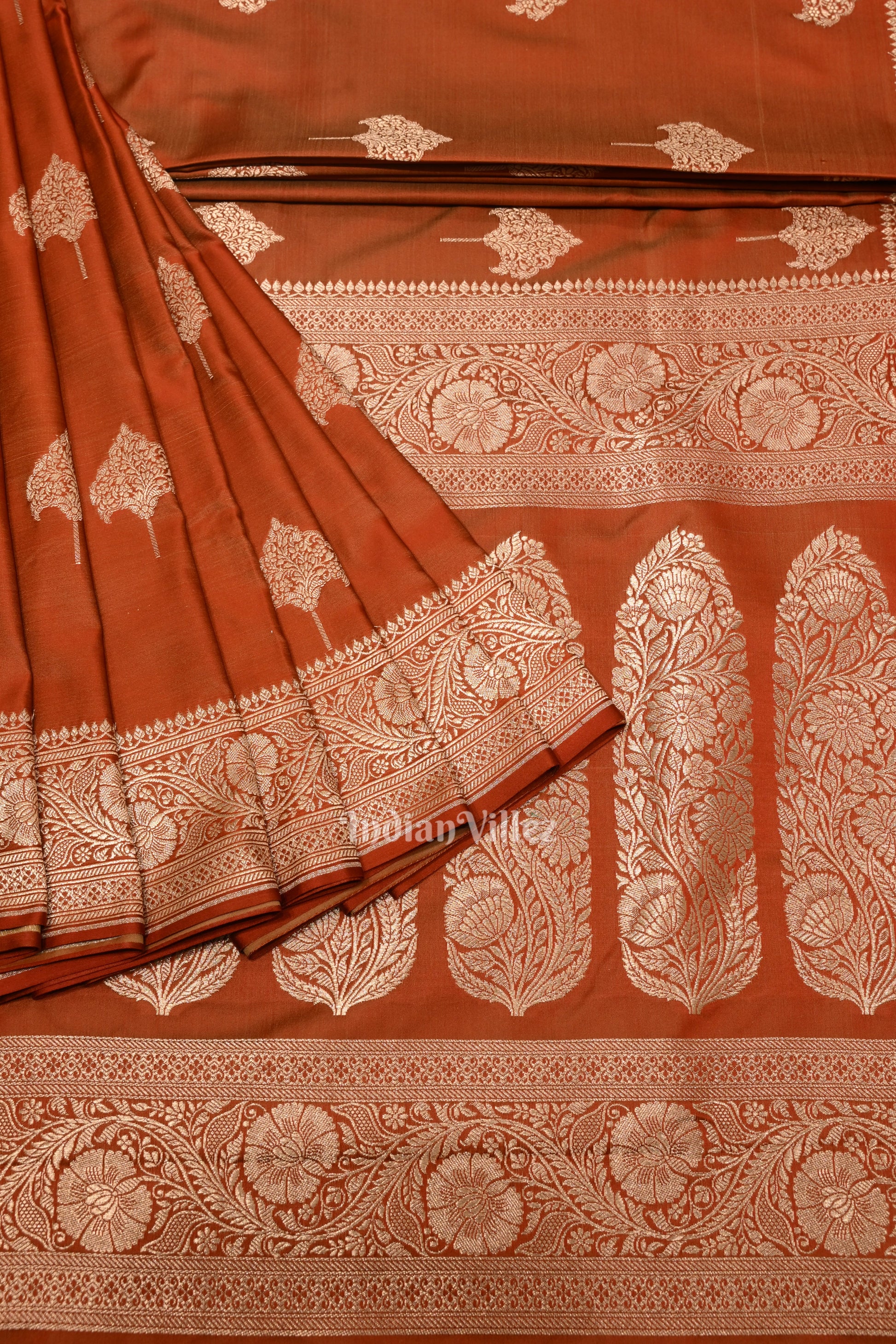Brick Red Soft Pure Mashru Satin Silk Banarasi Saree