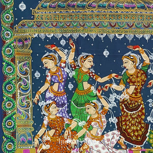 Blue Red Nataki Konark Temple Hand-Painted Pattachitra Saree