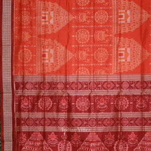 Orange Red Konark Theme Odisha Ikat Sambalpuri Silk Saree