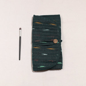 Black - Ikat Fabric Multipurpose Segmented Make-up Brush Wrap Pouch/Case