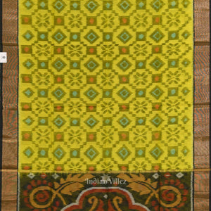 yellow Black Pochampally Ikat Sico (Silk & Cotton) Saree with Zari Border