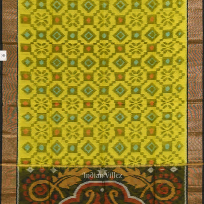 yellow Black Pochampally Ikat Sico (Silk & Cotton) Saree with Zari Border