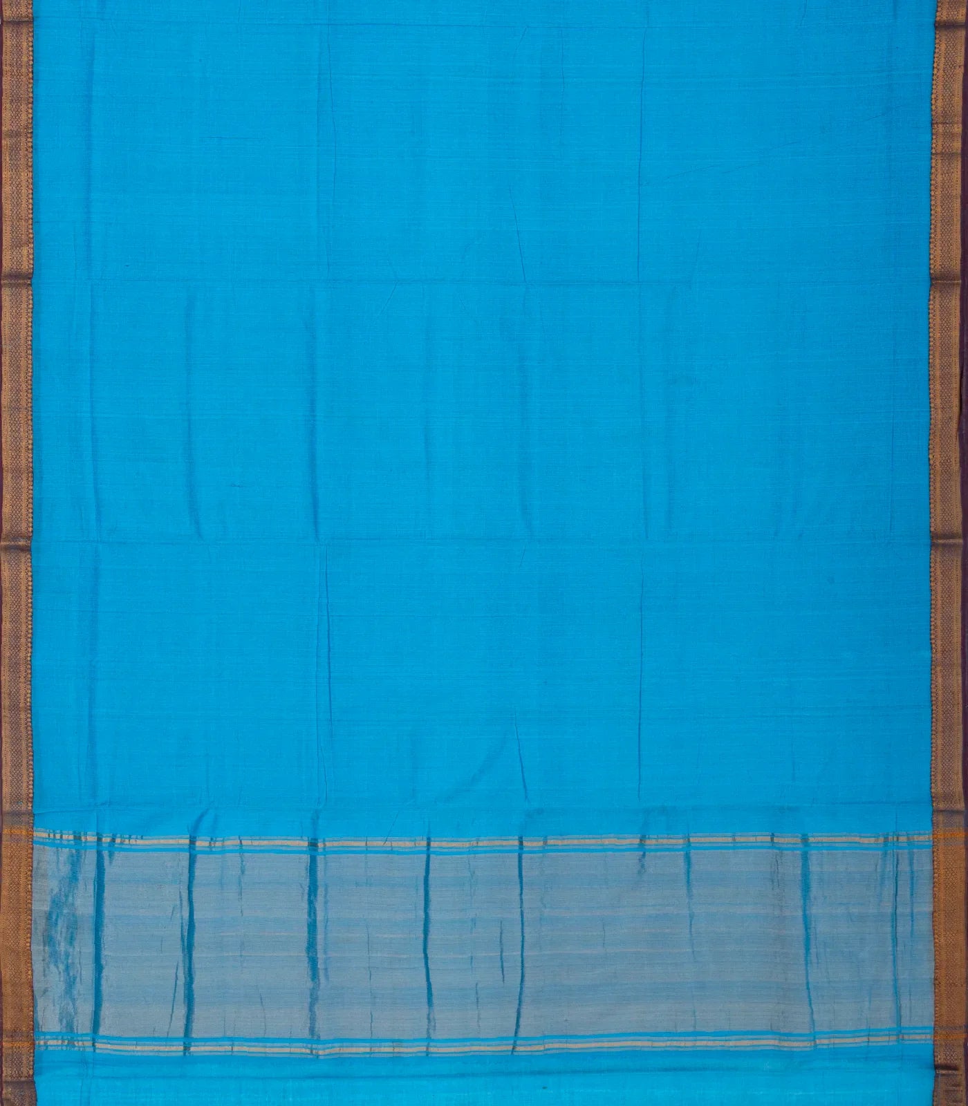 Sky Blue Handloom Plain Mangalagiri Cotton Saree With Zari Border