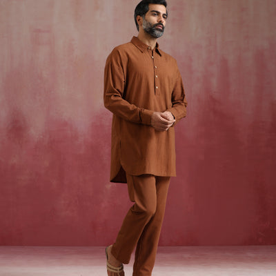 trueBrowns Men's Brown Cotton Co-ord set