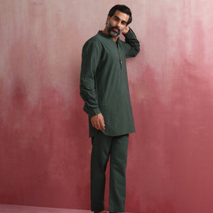 trueBrowns Men's Green Cotton Co-ord set