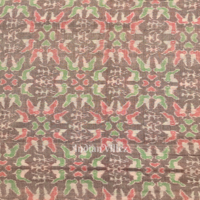 Light Coffee Tribal Flower Theme Sambalpuri Ikat Cotton Fabric
