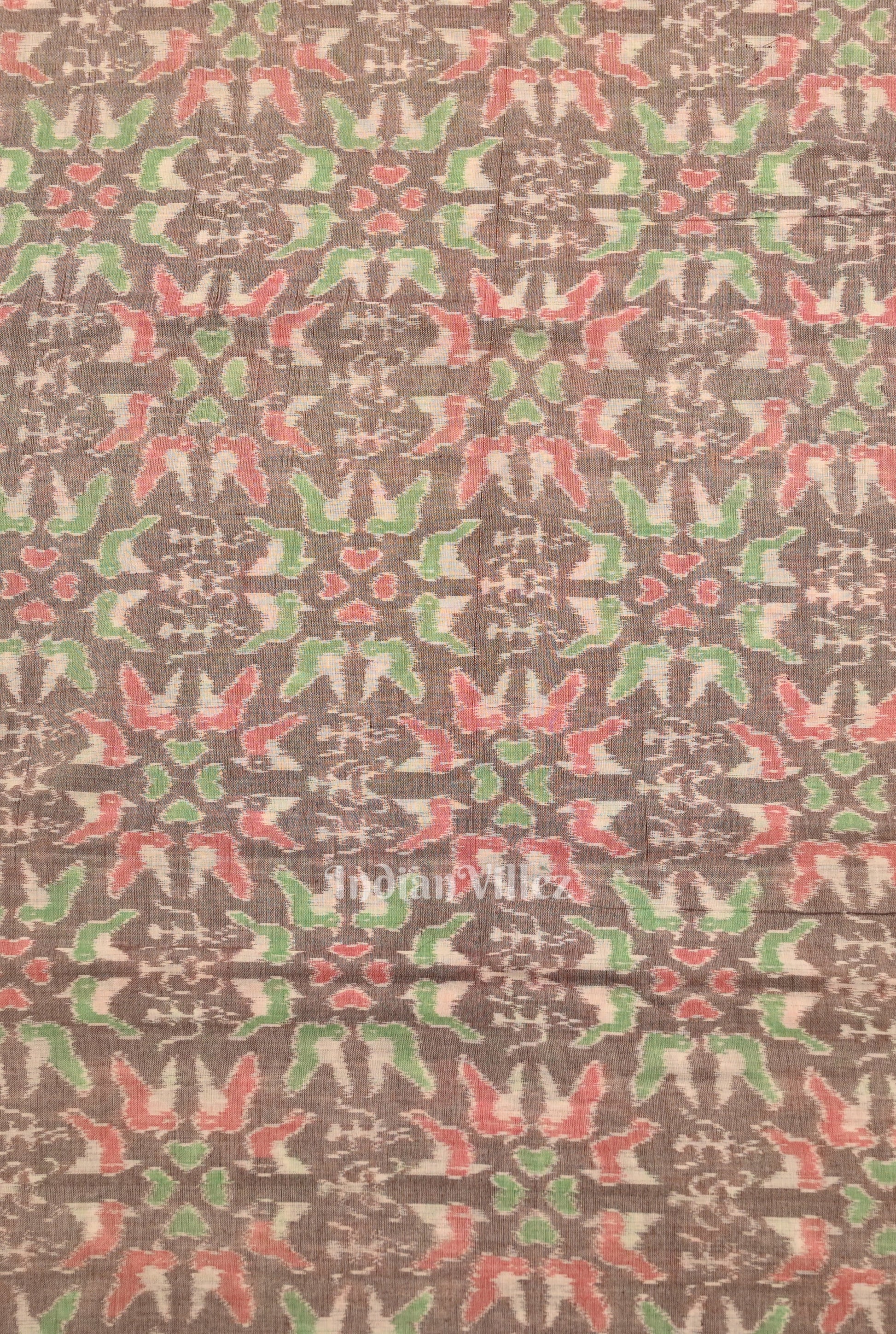 Light Coffee Tribal Flower Theme Sambalpuri Ikat Cotton Fabric