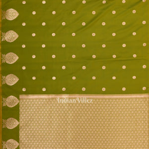 Mehendi Green Dual Tone Floral Motif Mashru Satin Silk Banarasi Saree