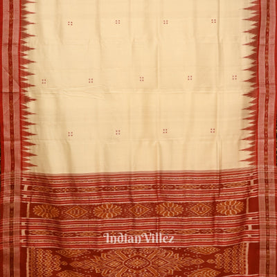 White Red Phoda Kumbha Design Odisha Ikat Khandua Silk Saree
