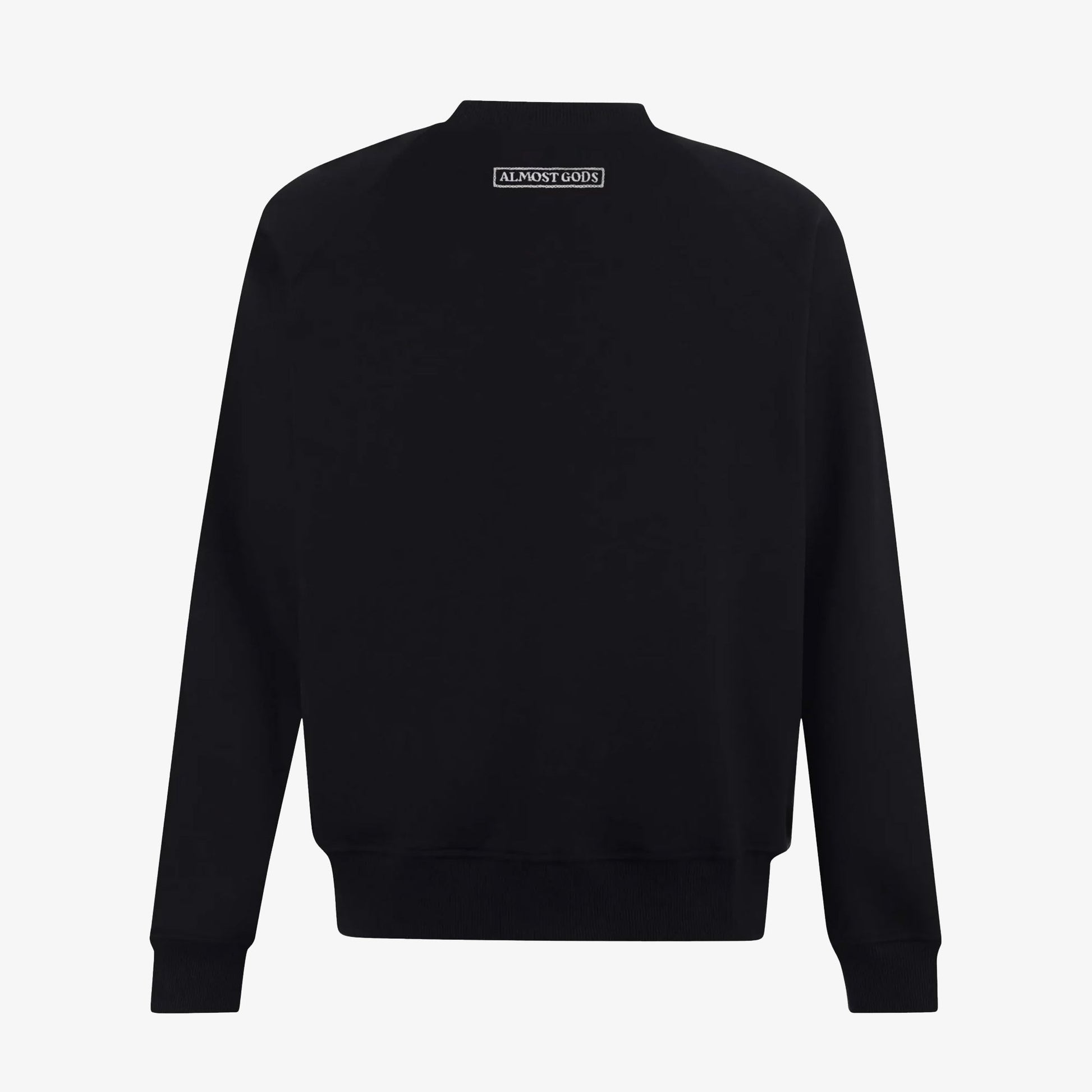 ALMOST GODS | ALPHA CROSS HAND EMBROIDERED AARI SWEATSHIRT { BLACK