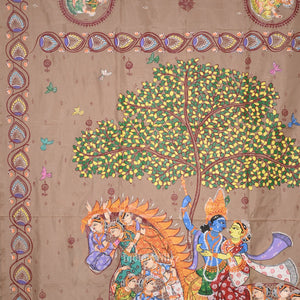 Natural Tussar Kandarpa Ashwa Hand-Painted Pattachitra Saree