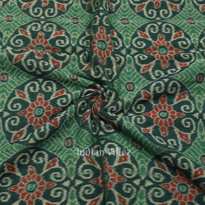 Green Flower Motif Sambalpuri Ikat Cotton Fabric