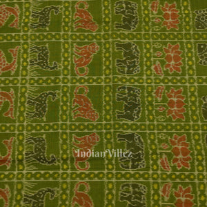 Green Animal Kothi Sambalpuri Ikat Cotton Fabric