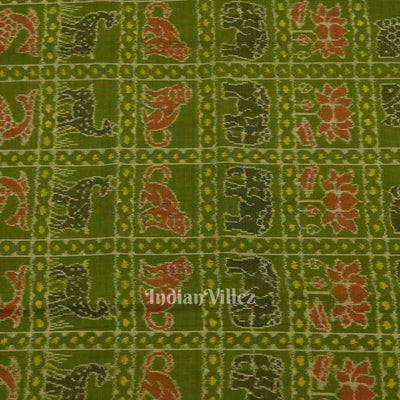 Green Animal Kothi Sambalpuri Ikat Cotton Fabric
