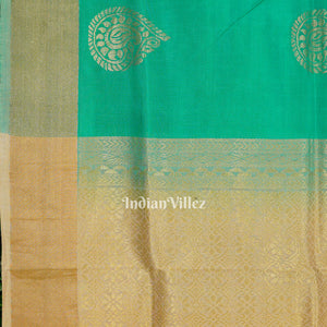 Golden Sea Green Pure Kanjivaram Soft Silk Saree