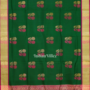 Dark Green With Pink Pallu Pure South Soft Silk Saree