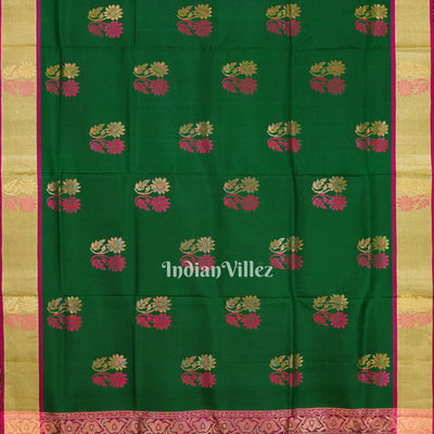 Dark Green With Pink Pallu Pure South Soft Silk Saree