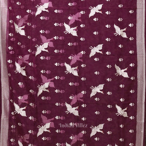 Dark Wine Parsi Gara Floral Motif Hand Embroidered Saree