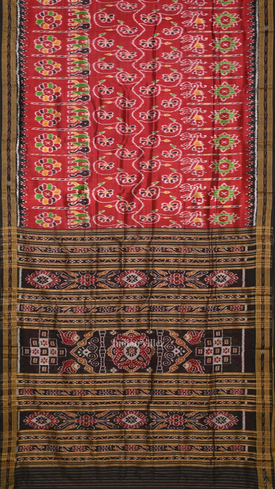 Maroon  Elephant Theme Odisha Ikat Khandua Silk Saree