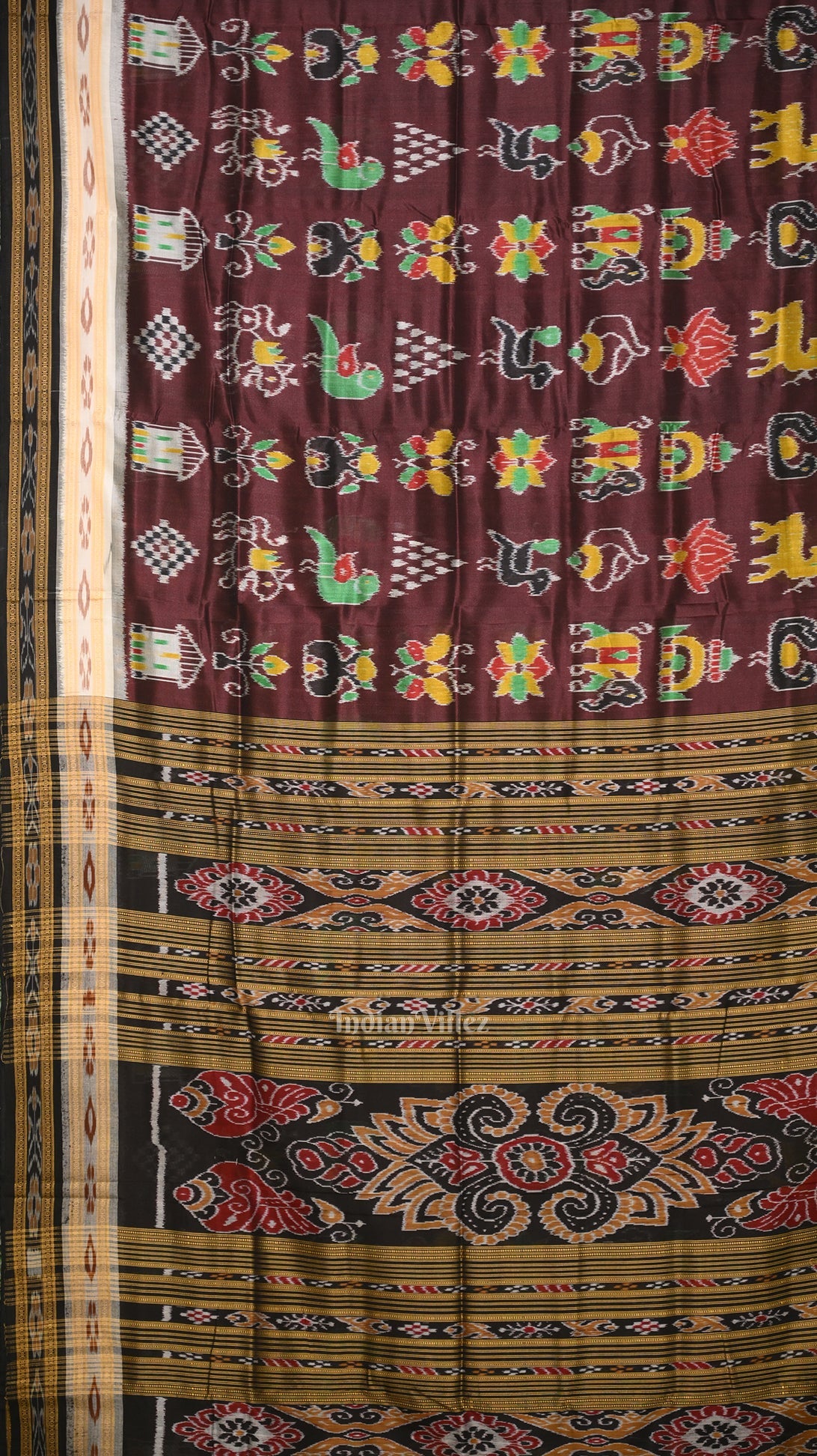 Chocolate Brown Nabakothi Odisha Ikat Khandua Silk Saree