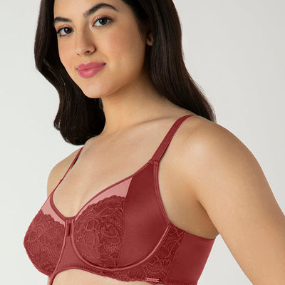 Glam Floral Non-Padded Wired Minimizer Bra - Cowhide