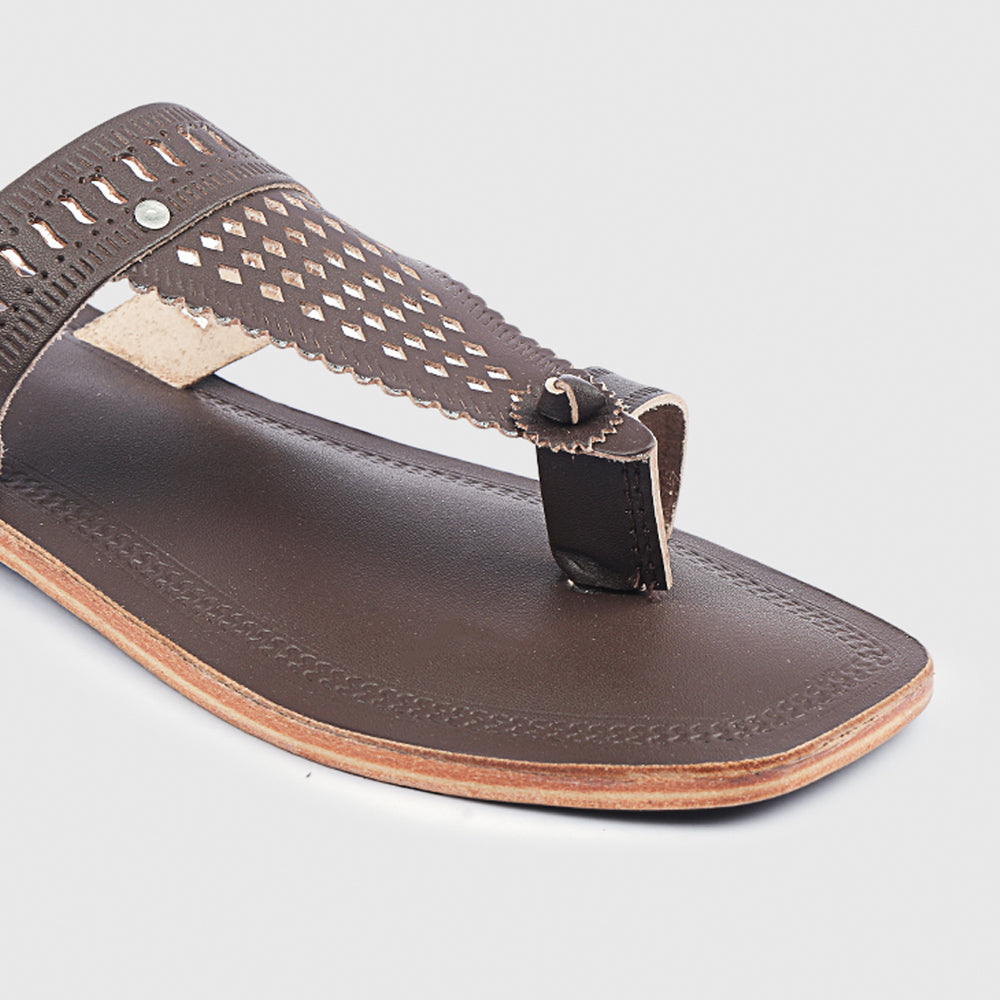 Brown Handstitched Leather Kolhapuri Women Slipper