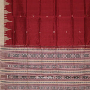 Maroon Red Cream Hazar Buti Bomkai Tussar Silk Saree with Sarabandha Anchal