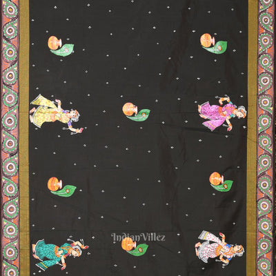 Black Dual Tone Radha Krishna Hand-Painted Pattachitra Saree