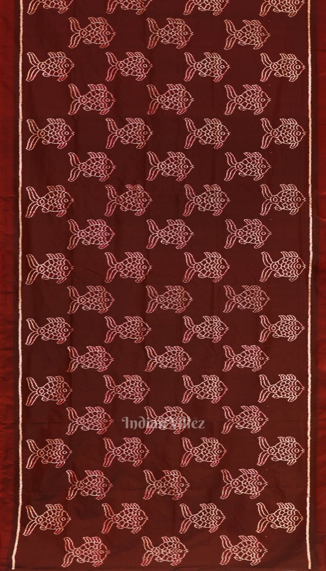 Maroon with Fish Motif Theme Odisha Ikat Contemporary Silk Saree
