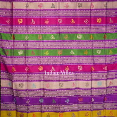 Lavender & Purple With Multicolor Double Pallu Berhampuri Silk Saree
