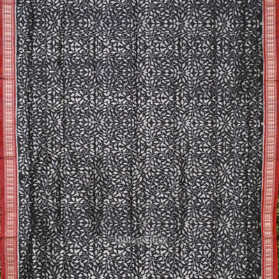 Exclusive Black Red Floral Theme Sambalpuri Silk Saree