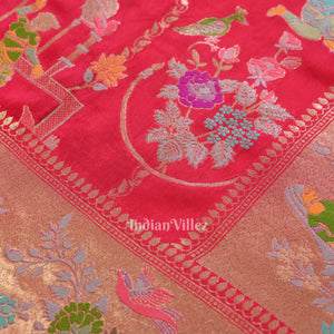 Bright Pink Tussar Khaddi Georget Banarasi  Saree