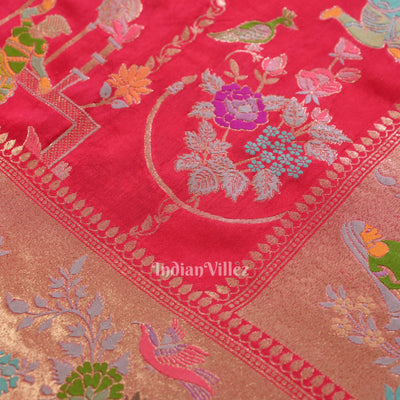 Bright Pink Tussar Khaddi Georget Banarasi  Saree