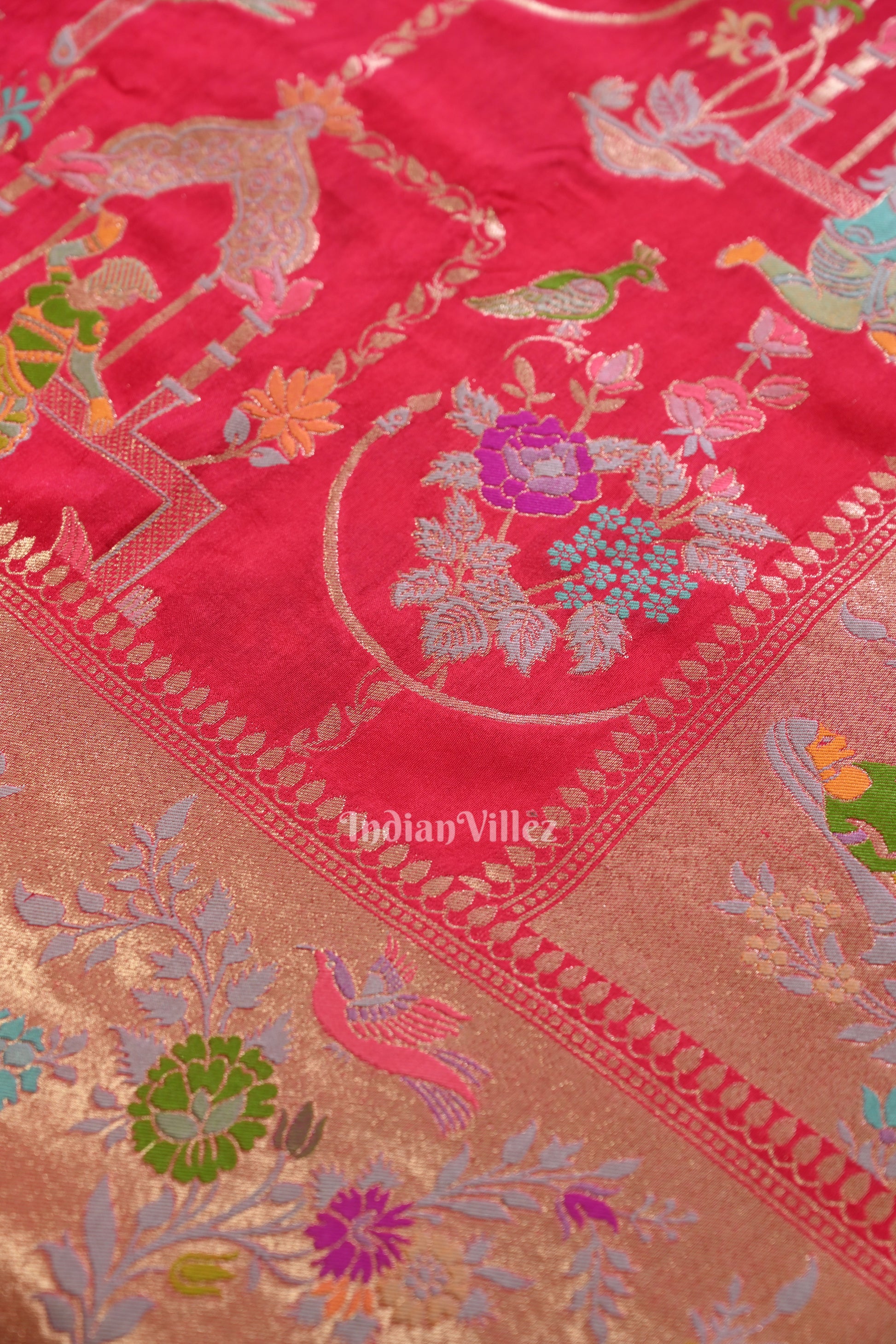Bright Pink Tussar Khaddi Georget Banarasi  Saree