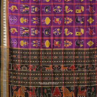 Purple Nabakothi Jungle Aanchal Odisha Ikat Khandua Silk Saree