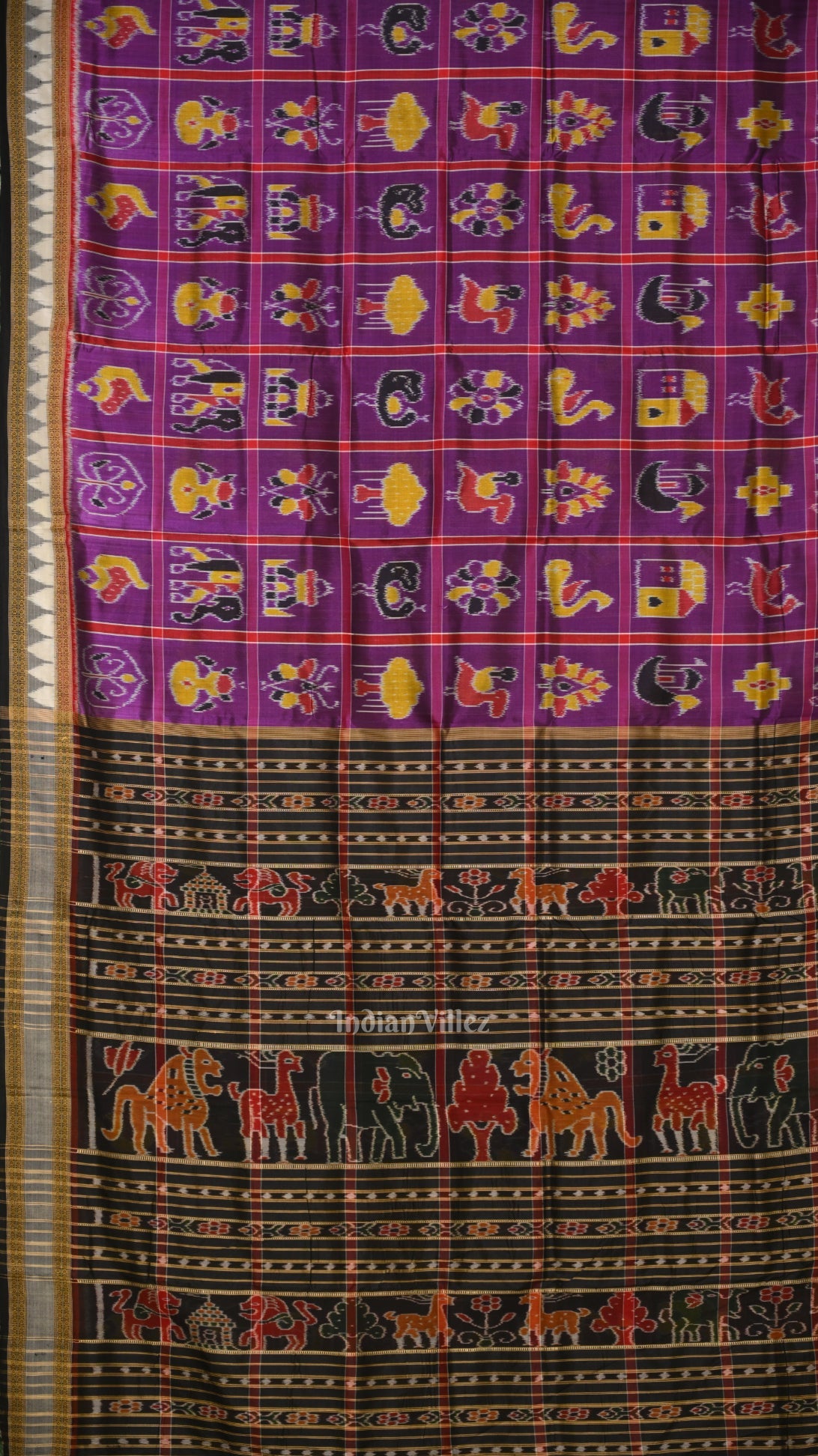Purple Nabakothi Jungle Aanchal Odisha Ikat Khandua Silk Saree