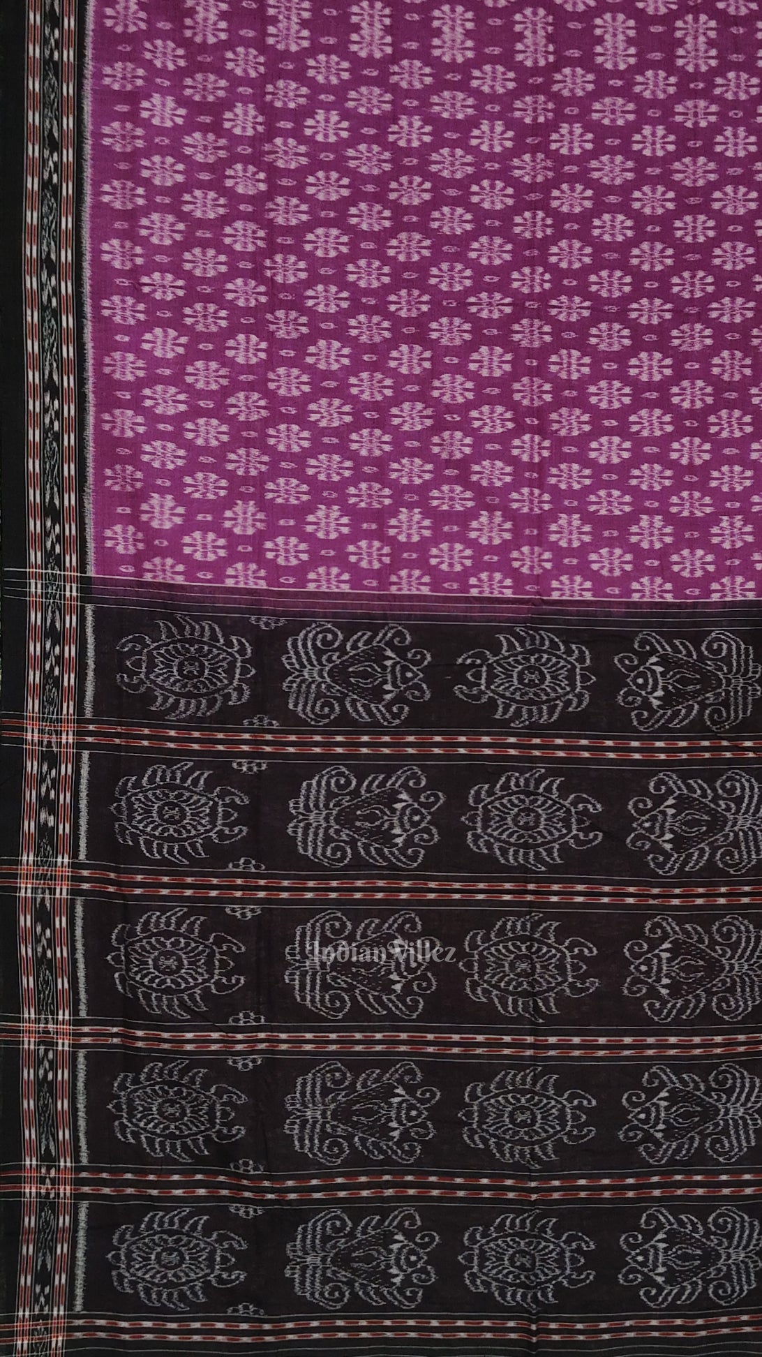 Purple Black Floral Odisha Ikat Sambalpuri Cotton Saree