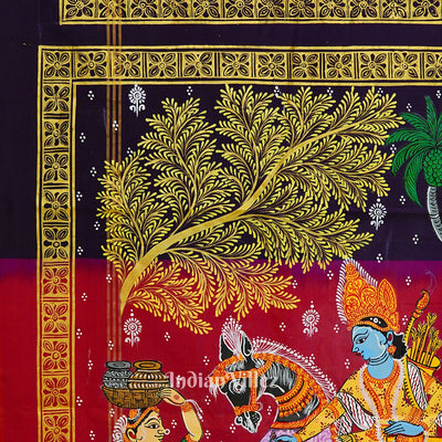 Blackberry Hindu Festival Hand-Painted Pattachitra Saree