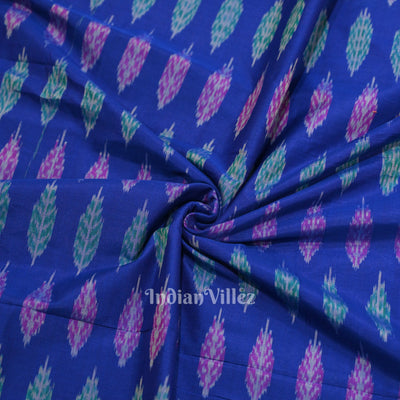 Blue Leaf Motif Pochampally Ikat Silk & Cotton (Sico) Fabric