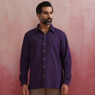 trueBrowns Men's Purple Cotton Shirt