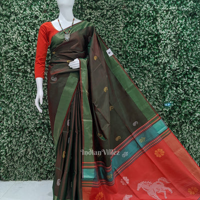 Green Red Pure Bishnupuri Silk Saree